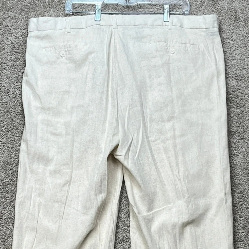 Trust Pants Mens 42x30 Beige Pleated Straight Leg Trousers Linen Blend EUC